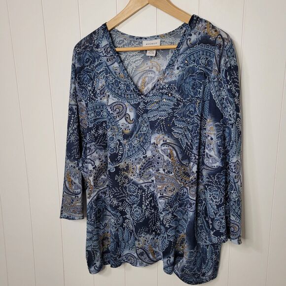 Avenue Womens Top Size 26/28 4X Boho Blue Embellished - Picture 3 of 7